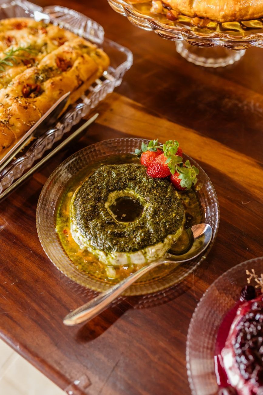 A Mouth Watering Pesto Covered Cheese Dish jigsaw puzzle