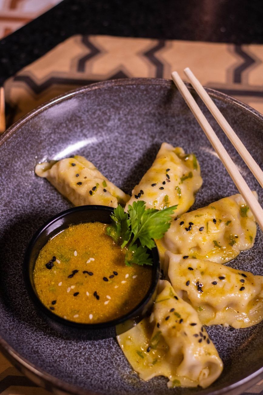 Close up of Gourmet Dumplings Served with jigsaw puzzle
