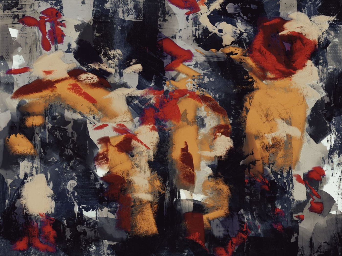 Dynamic Abstract Expressionist Artwork with Bold Colors jigsaw puzzle